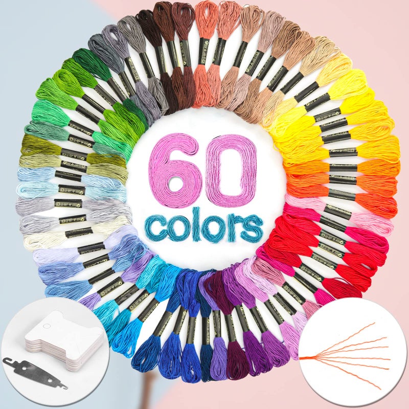LOVIMAG Embroidery Thread Floss 60 Colors Skeins Friendship Bracelet String Making Bracelets Cross Stitch Kit Supplies Thin Yarn Sewing Patterns Cotton Strings Crochet Braces Wrap Rainbow Crafts