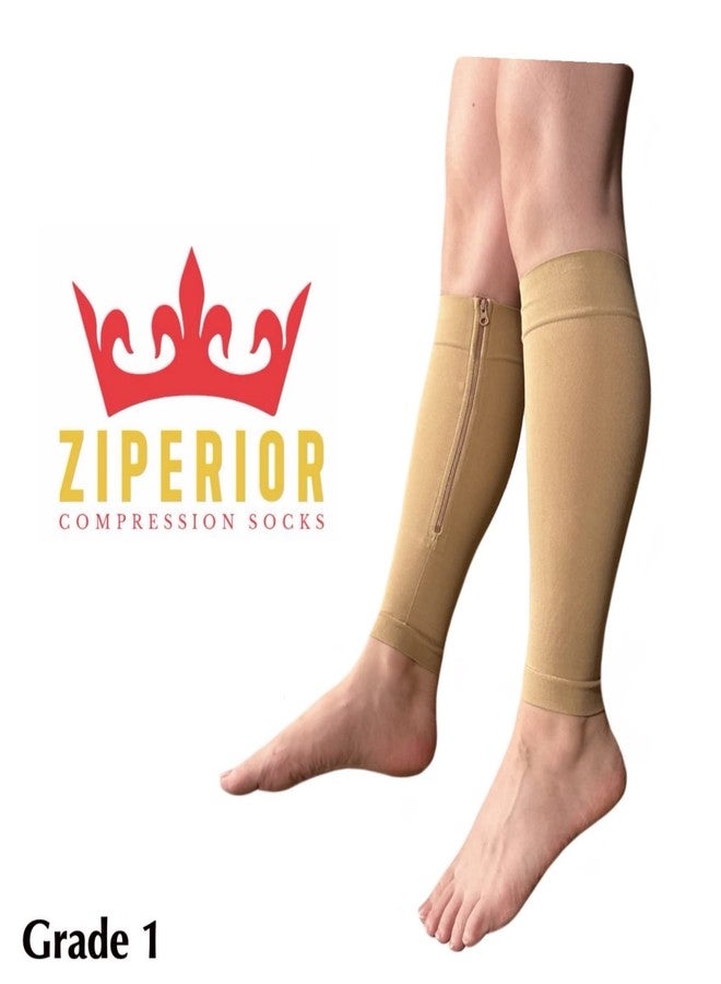 Ziperior أكمام ضغط من زيبيريور 15-20 مم زئبق للساق والساق بدون قدم، أكمام داخلية بسحاب (لون بيج، مقاس كبير-كبير جدًا) - Image 2