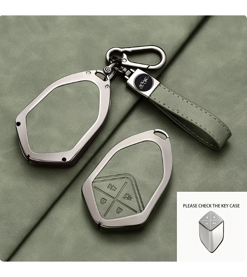 Changan Deep Blue S7 SL03 Car Remote Key Control Shell Protective Cover With Key Chain Durable Zinc Alloy Protective Shell Scratch Resistant Design Safe Key Ring Model E Sheep Butt Button Green Double Buckle Car Key Shell - Image 1