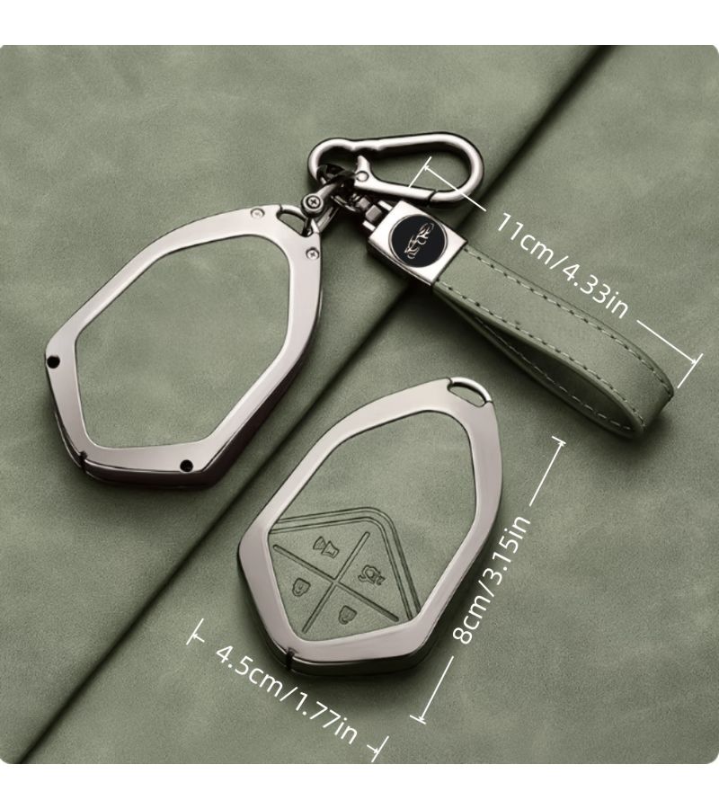 Changan Deep Blue S7 SL03 Car Remote Key Control Shell Protective Cover With Key Chain Durable Zinc Alloy Protective Shell Scratch Resistant Design Safe Key Ring Model E Sheep Butt Button Green Double Buckle Car Key Shell - Image 2