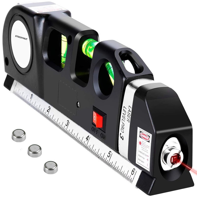 Stockyhut Stockyhut Laser Level Tool Multipurpose Laser Level Kit Standard Cross Standard Measure Tape and Metric Rulers for Hanging Pictures Tile Walls With Metric Rulers  - Image 1