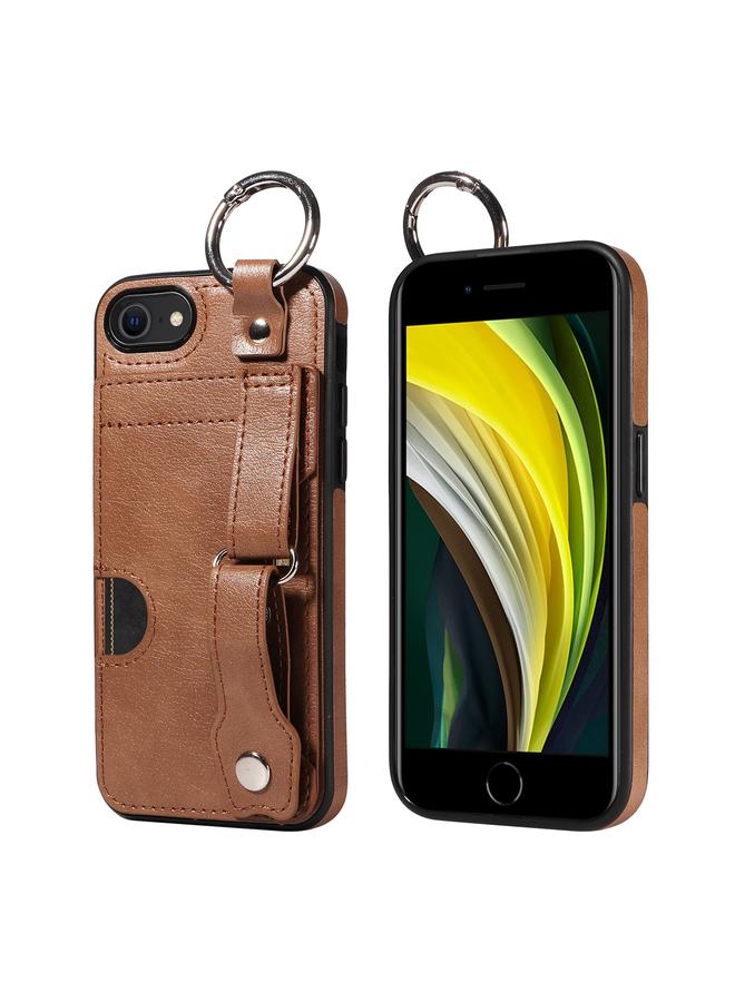 اس-توب جراب لهاتف iPhone 7 / 8 / SE 2022 من جلد العجل مع حلقة لفتحة بطاقة المعصم - Image 1