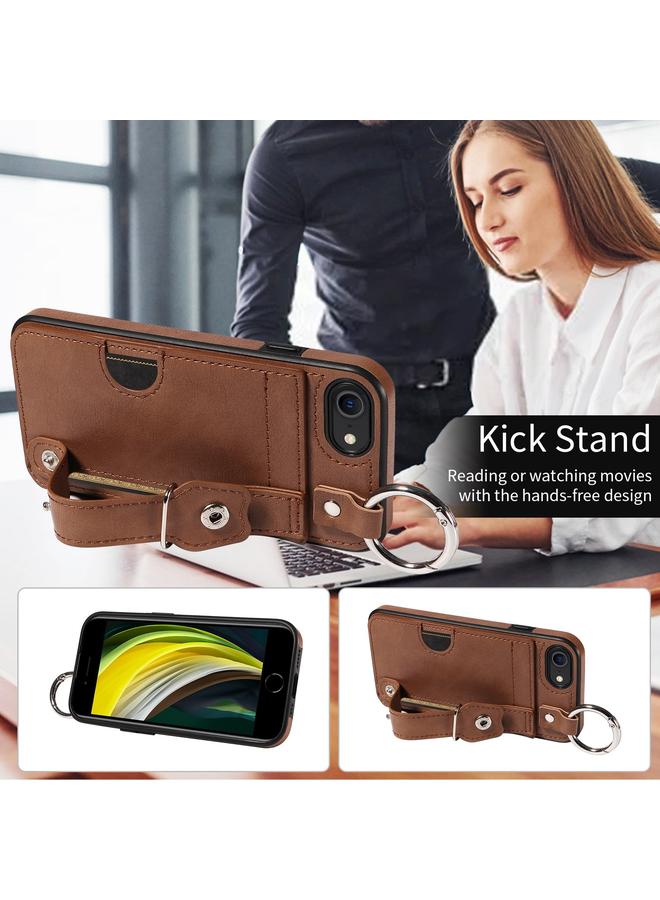 اس-توب جراب لهاتف iPhone 7 / 8 / SE 2022 من جلد العجل مع حلقة لفتحة بطاقة المعصم - Image 4