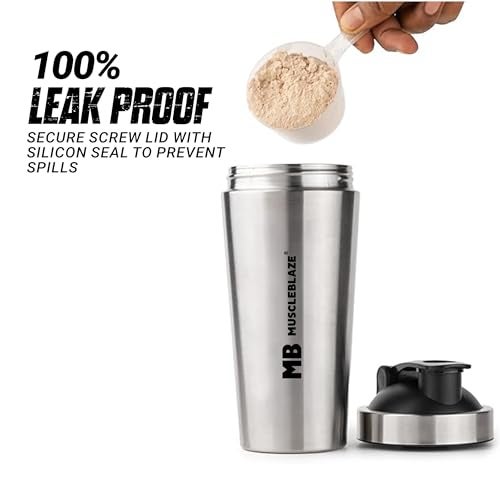 MuscleBlaze Stainless Steel Gym Shaker (Silver, 700ml) | 100% Leak-Proof - Image 4