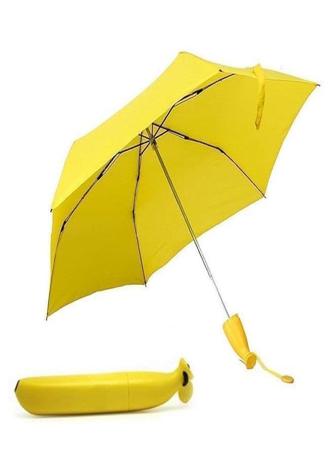 Onecado Yellow Stylish Banana-Shaped Foldable Umbrella with 3-Fold Mechanism, Large Size for Maximum Coverage, Windproof and Rain-Resistant - Image 1