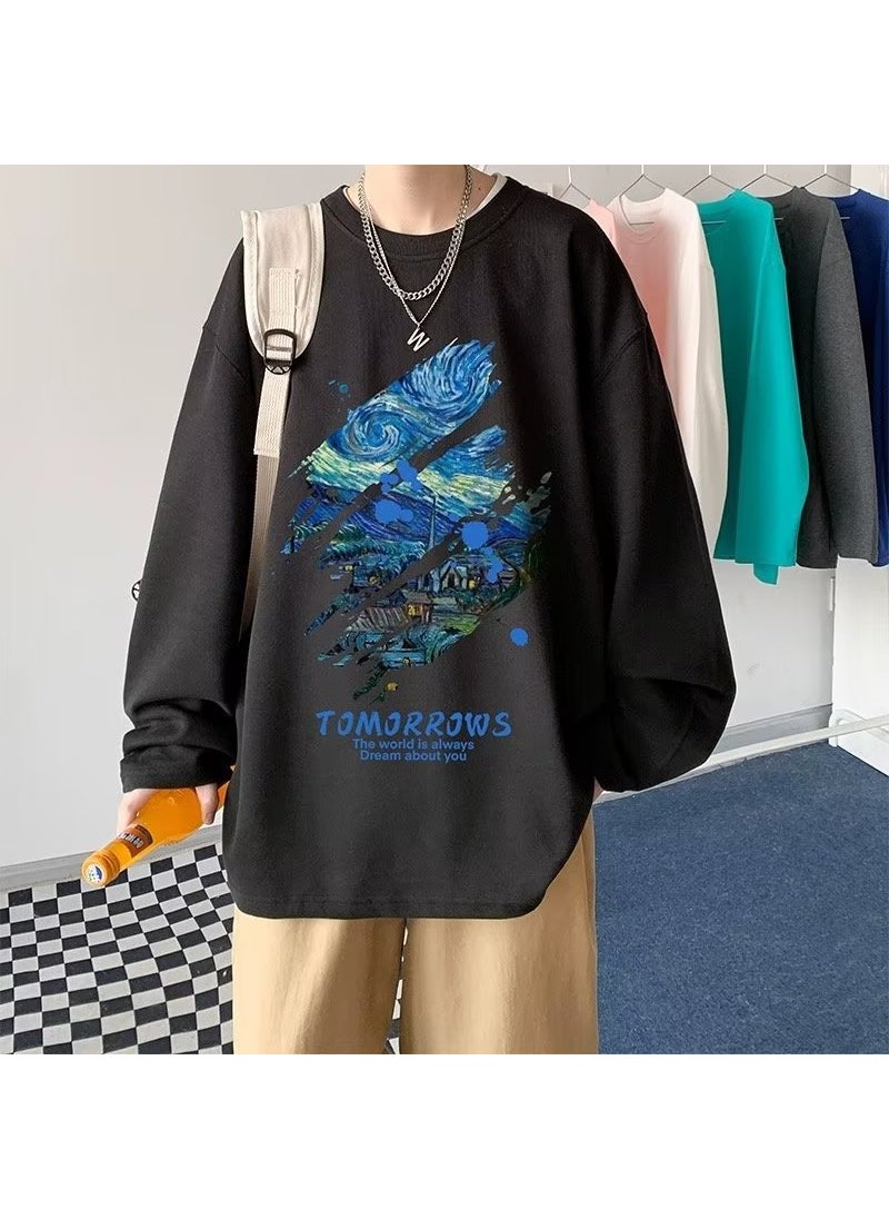 Generic - Heavyweight Cotton Long Sleeve Tee Mens 2023 Oversized Black - Image 1