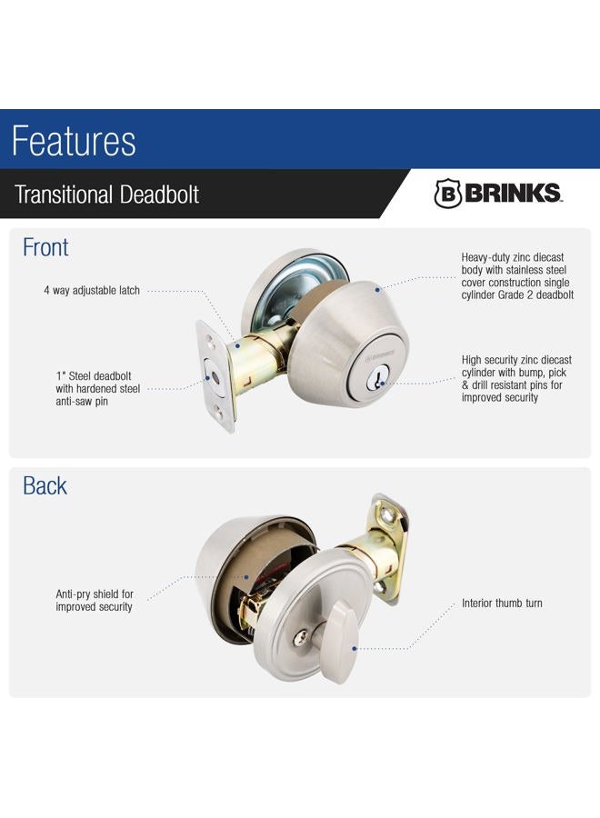 BRINKS – Front Door Lock – Traditional Single Cylinder Deadbolt – Easy Installation, Keyed Entry, Pick Resistant Security for Home and Residence - Image 4