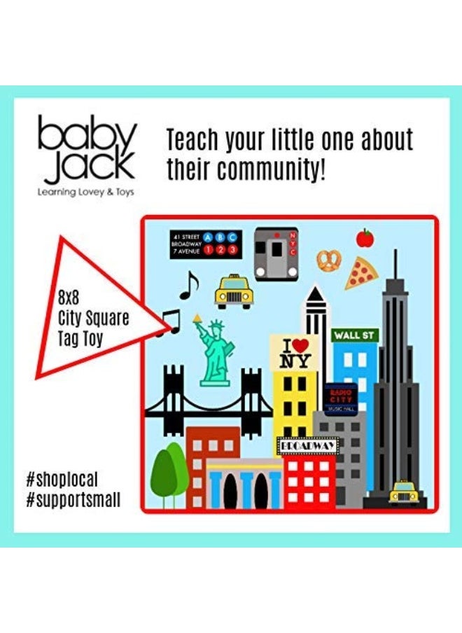 The Learning Lovey Baby Jack & Co 8x8â€ Learning Lovey NYC New York Tag Toys for Babies - Baby Crinkle Toys - Soft & Safe - Learn USA Cities and Shapes - Ideal Baby Toy & Gift BPA Free w/Stroller Clip  - Image 2