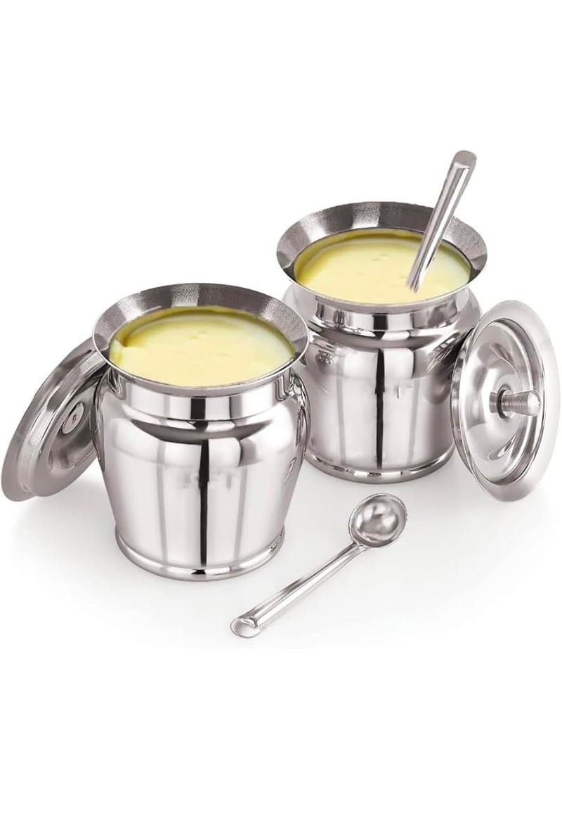 DARAZ Stainless Steel OilGhee Jar Container Oil pot ghee container with spoon steel Finish pack of 2