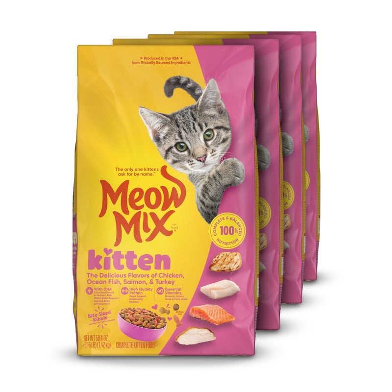 Meow Mix طعام جاف للقطط الصغيرة من ميو ميكس كيتن ليلي نيبيلز، 3.15 رطل (علبة من 4)  - Image 1