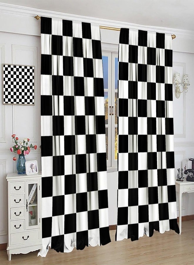 AuiMzoo Black and White Checkered Curtains, Lovely Vintage Checkerboard Flag Racing Racing Line, Bedroom Living Room Decor Pole Pocket Curtains - Image 4