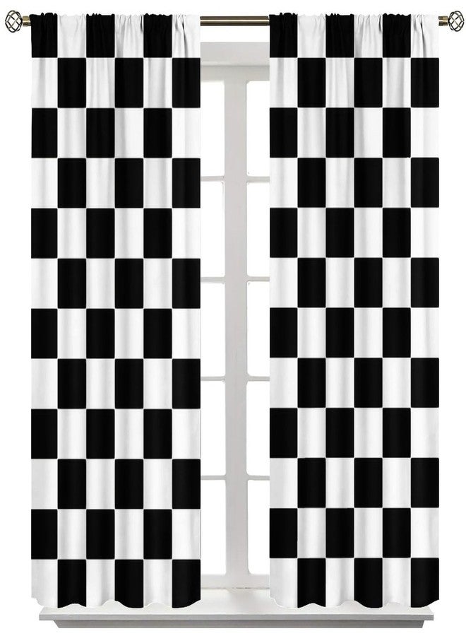 AuiMzoo Black and White Checkered Curtains, Lovely Vintage Checkerboard Flag Racing Racing Line, Bedroom Living Room Decor Pole Pocket Curtains - Image 1