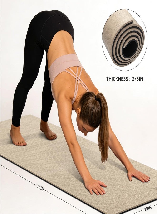 WUWAN 10mm Thick Yoga Mat for Tall Men & Women, Extra Long 76x28in Non Slip TPE Exercise Mat with Carrying Strap, Multipurpose Mat for Yoga Pilates Fitness(beige) - Image 2