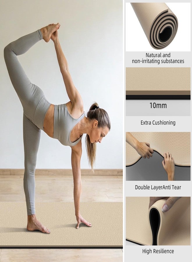 WUWAN 10mm Thick Yoga Mat for Tall Men & Women, Extra Long 76x28in Non Slip TPE Exercise Mat with Carrying Strap, Multipurpose Mat for Yoga Pilates Fitness(beige) - Image 4