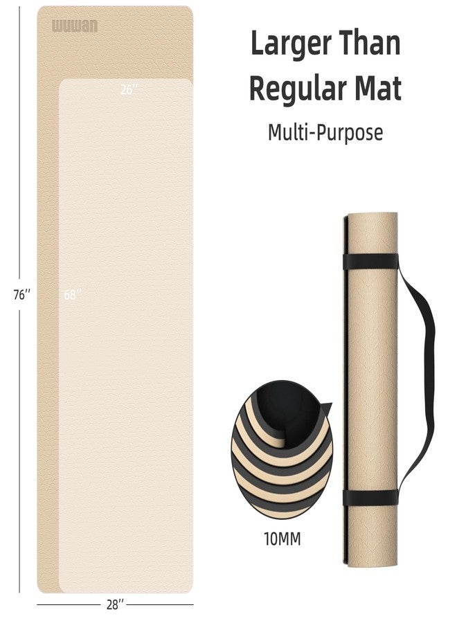 WUWAN 10mm Thick Yoga Mat for Tall Men & Women, Extra Long 76x28in Non Slip TPE Exercise Mat with Carrying Strap, Multipurpose Mat for Yoga Pilates Fitness(beige) - Image 3