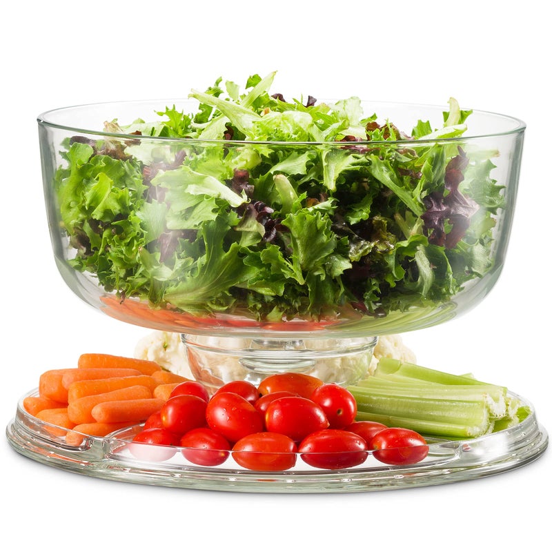 Godinger Cake Stand and Serving Plate Platter with Dome Lid, 6 in 1 Multi-Purpose Use, Crystal Glass Footed Cake Stand, Salad Bowl, Cake Plate, Fruit Platter - Made in Italy - Image 4