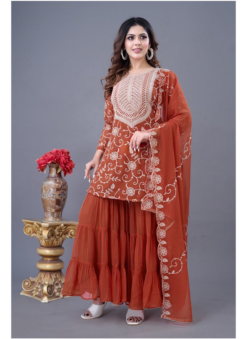Super Asian Presenting a new Designer Party Wear Look Top-Sharara and Dupatta with Heavy Embroidery Work  - Image 1