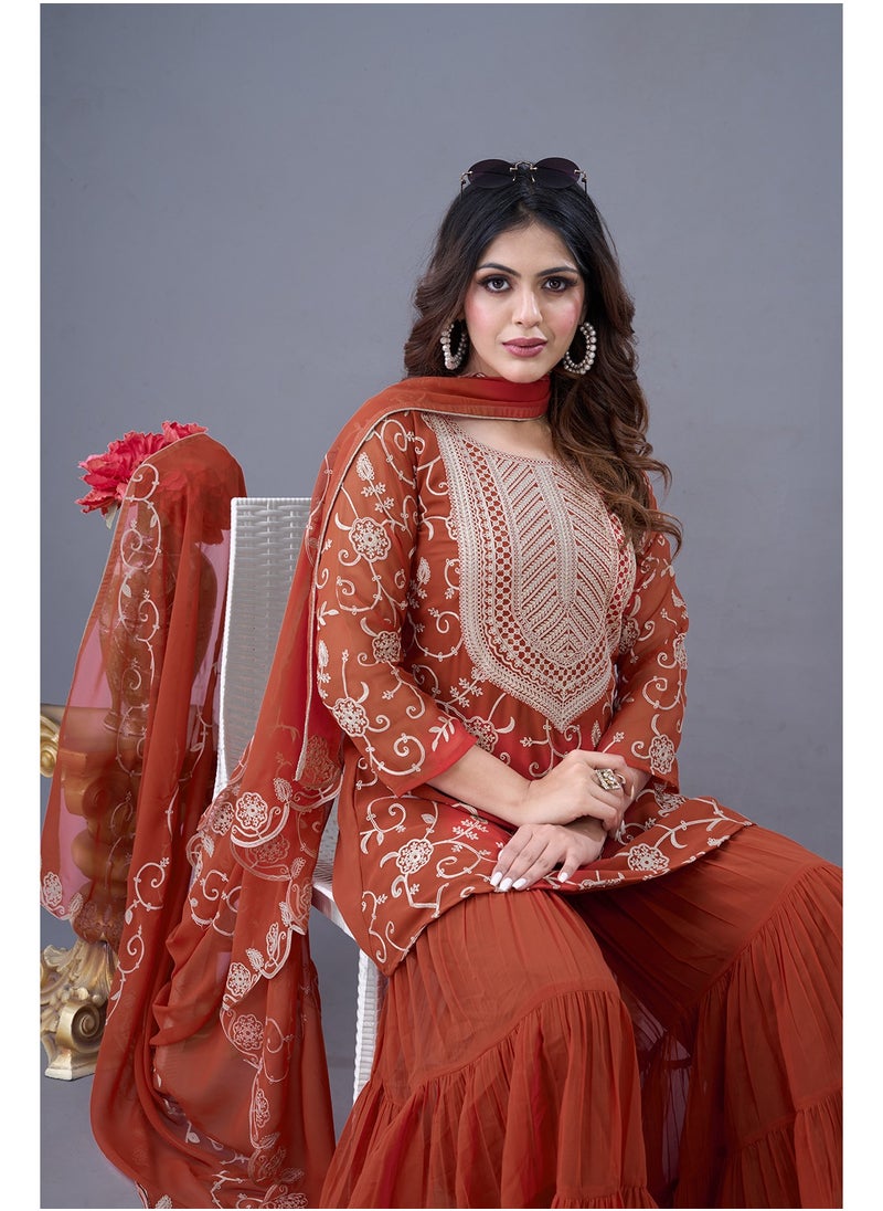 Super Asian Presenting a new Designer Party Wear Look Top-Sharara and Dupatta with Heavy Embroidery Work  - Image 5