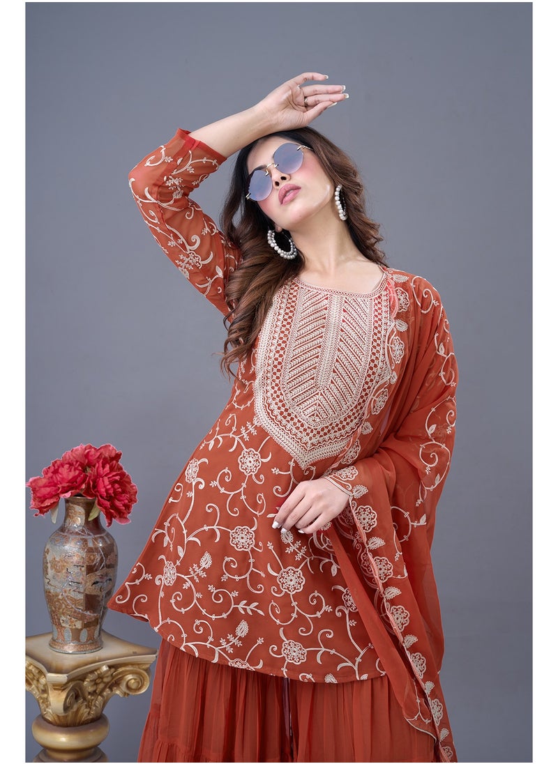 Super Asian Presenting a new Designer Party Wear Look Top-Sharara and Dupatta with Heavy Embroidery Work  - Image 2