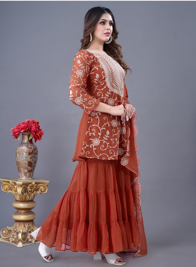 Super Asian Presenting a new Designer Party Wear Look Top-Sharara and Dupatta with Heavy Embroidery Work  - Image 4