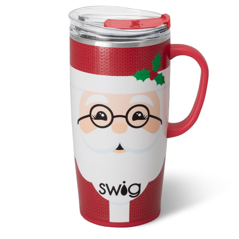 Swig Life 22oz Travel Mug Insulated Tumbler with Handle and Lid Travel Coffee Mug Cup Holder Friendly Stainless Steel 22 oz Tumbler Reusable Insulated with Lid Mr Claus - Image 2
