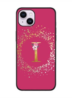 Stylizedd Rugged Black edge case for Apple iPhone 14 Plus, Soft Flexible Phone case Custom Monogram Initial Letter Floral Pattern Alphabet - I (Dark Pink Rose)  - Image 1