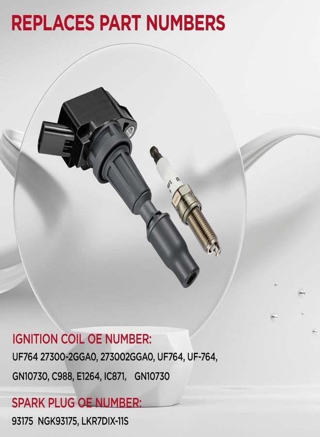 SYKRSS مجموعة SYKRSS من 4 ملفات إشعال UF764 وشمعات إشعال إيريديوم 93175 متوافقة مع سيارات كيا سورينتو، سبورتاج، أوبتيما، هيونداي توسان، سوناتا، سانتا فيه سبورت 2.0 لتر و2.4 لتر، 4 أسطوانات. بديل لـ GN10730 وE1264 و273002GGA0 - Image 4