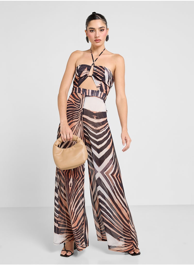 Ginger Halter Neck Leopard Print Wide Leg Jumpsuit  - Image 4