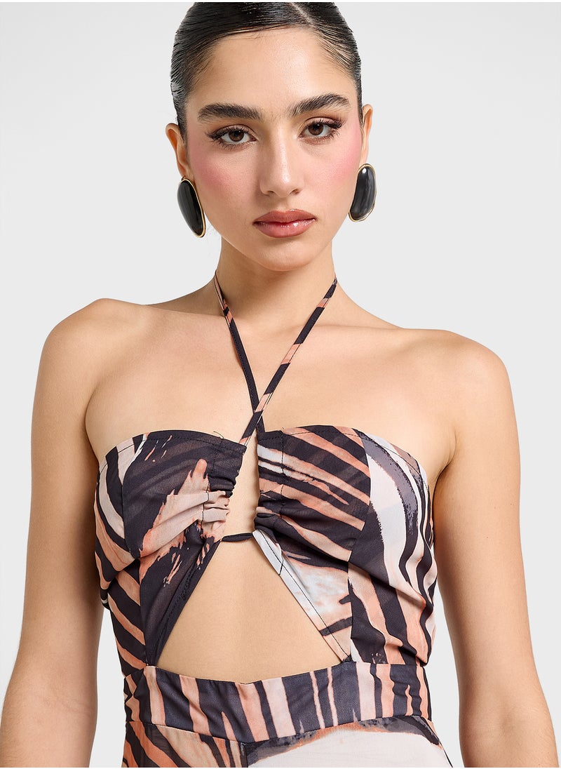 Ginger Halter Neck Leopard Print Wide Leg Jumpsuit  - Image 3