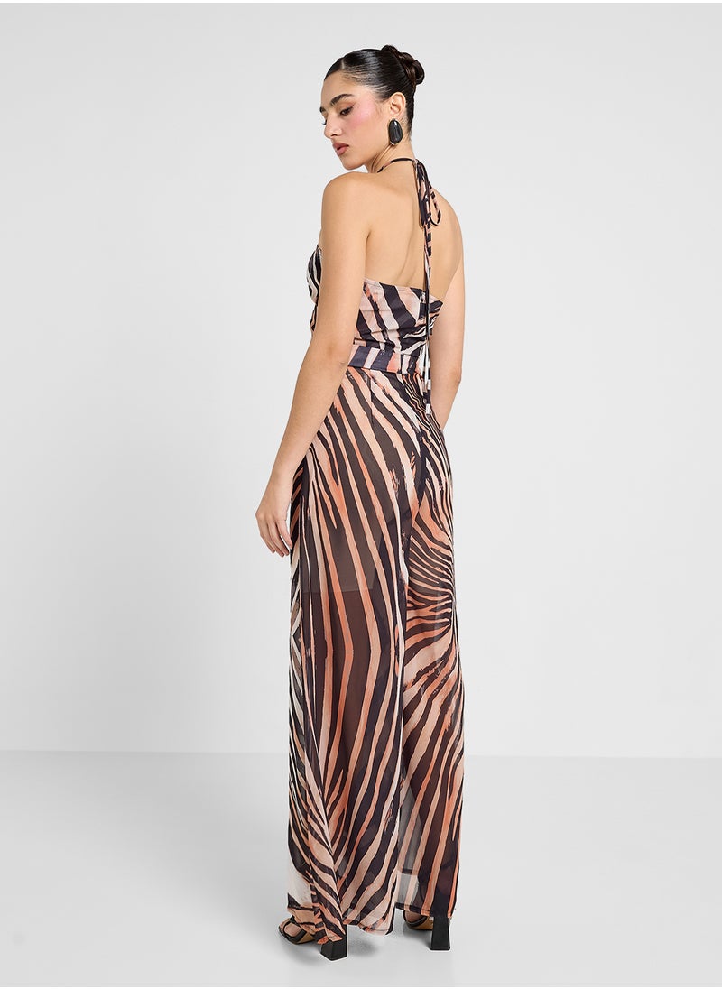 Ginger Halter Neck Leopard Print Wide Leg Jumpsuit  - Image 2