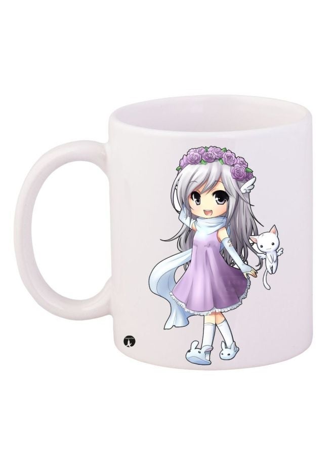 Anime Printed Coffee Mug White/Purple/Grey 11ounce