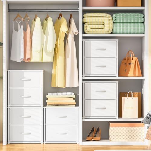 DAOUTIME Stackable Storage Drawers White Closet Organizer with Wooden Top Metal Frame Closet Storage Drawers for Clothes Freestanding or Stackable Dresser for Bedroom Living Room Under Bed - Image 3