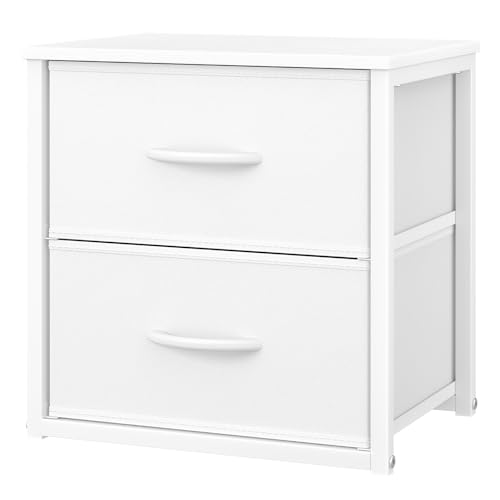 DAOUTIME Stackable Storage Drawers White Closet Organizer with Wooden Top Metal Frame Closet Storage Drawers for Clothes Freestanding or Stackable Dresser for Bedroom Living Room Under Bed - Image 1