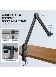 Rock Pow Microphone Boom Arm Heavy Duty Boom Arm Mic Stand Suspension Scissor Mic Arm Desk Mount with Upgraded Mic Clip Max Clamping Range 60mm for Blue Yeti Snowball Shure Hyperx Quadcast & Other Mic  - Image 4