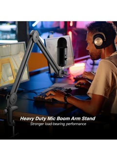 Rock Pow Microphone Boom Arm Heavy Duty Boom Arm Mic Stand Suspension Scissor Mic Arm Desk Mount with Upgraded Mic Clip Max Clamping Range 60mm for Blue Yeti Snowball Shure Hyperx Quadcast & Other Mic  - Image 2