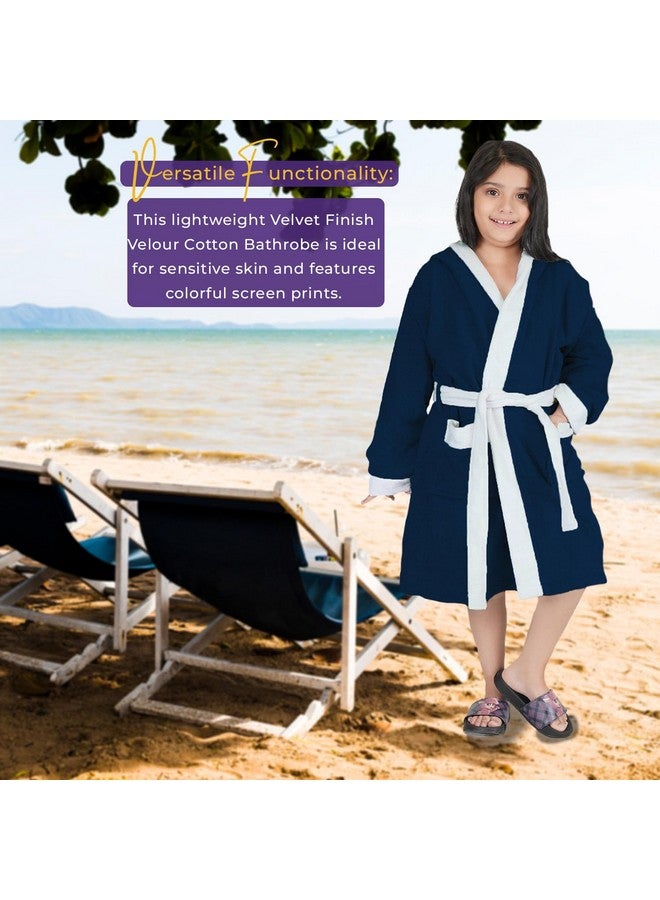 RANGOLI SOFT ABSORBENT DURABLE TOWELS Rangoli Noble 100% Cotton Terry Kids Bathrobe, 400 GSM | Ultra Soft Plush Hooded Bathrobe for Girls with 2 Pockets and Attached Adjustable Belt | Gown Bathrobe for kids Girls 11-12 Years, Navy Blue - Image 5