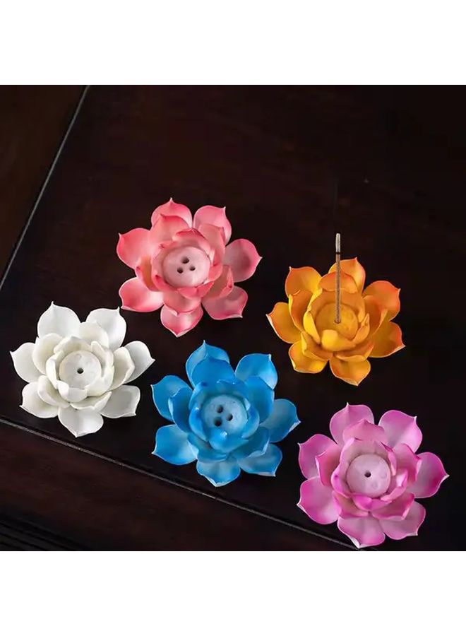 1 Multi Color Ceramic Lotus Incense Burner White Flower With One Hole Yoga Studio Living Room Home Decor - Image 1