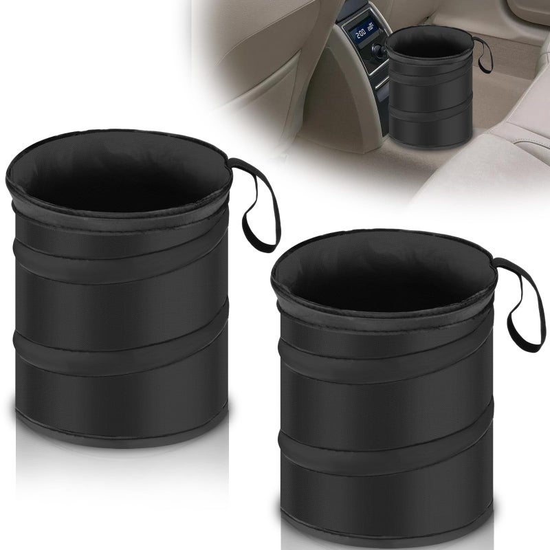 ecocstm 2 PCS Car Trash Can, Collapsible Pop-up Car Garbages Can, Portable Garbage Bin with Elastic Band, Waterproof Small Garbage Can for Back Seat Front Seat, for Outdoor Traveling & Home Use - Image 1