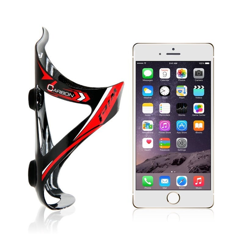Wiel Full Carbon Fiber Bicycle Bike Light Drink Water Bottle Cage Holder (2Pcs Black Red) - Image 4
