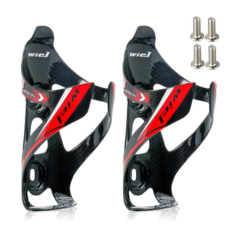 Wiel Full Carbon Fiber Bicycle Bike Light Drink Water Bottle Cage Holder (2Pcs Black Red) - Image 1