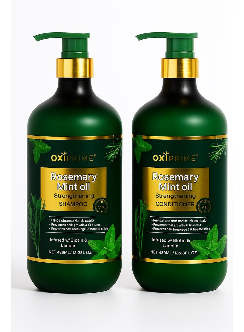 مجموعة أوكسي برايم بزيت إكليل الجبل والنعناع – شامبو وبلسم لتقوية الشعر