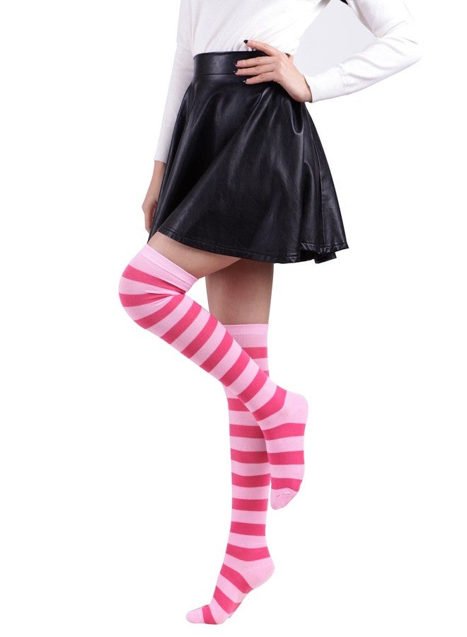 HDE Women’s Extra Long Striped Socks Over Knee High Opaque Stockings (Pink Stripes) - Image 3