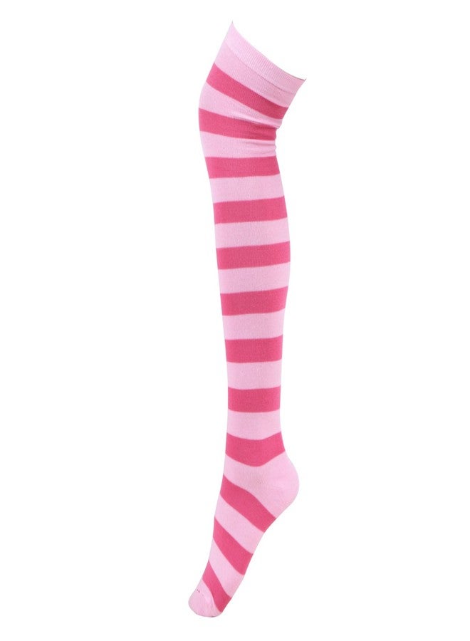 HDE Women’s Extra Long Striped Socks Over Knee High Opaque Stockings (Pink Stripes) - Image 1