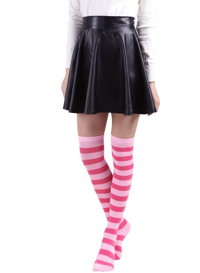 HDE Women’s Extra Long Striped Socks Over Knee High Opaque Stockings (Pink Stripes) - Image 2