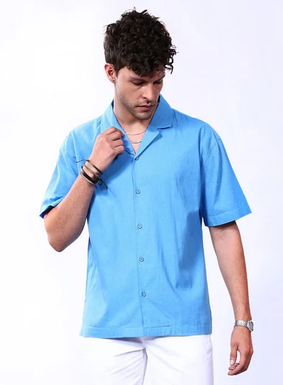 The Indian Garage Co Men Relaxed Fit Solid Half Sleeves Cuban Collar Resort Wear Shirt