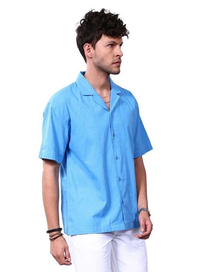 The Indian Garage Co Men Relaxed Fit Solid Half Sleeves Cuban Collar Resort Wear Shirt