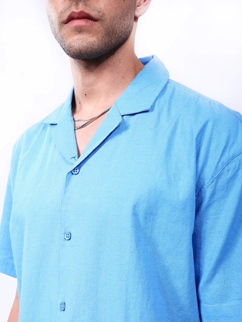 The Indian Garage Co Men Relaxed Fit Solid Half Sleeves Cuban Collar Resort Wear Shirt
