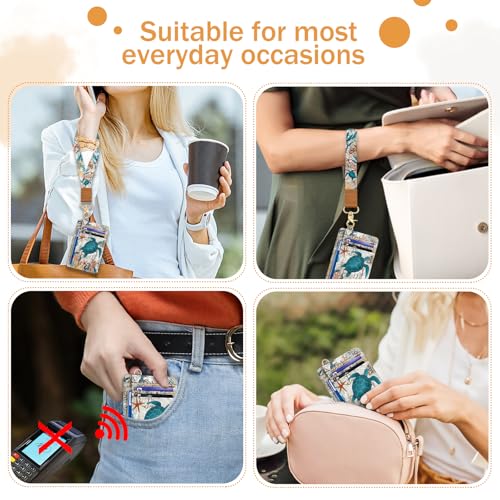 Yonlevres Sea Turtle Credit Card Holder Slim Wallet, RFID Wallet Women Front Pocket Wristlet Lanyard, Small Card Holder Travel Cute Thin ID Window PU Leather Funny Case Organizer Gifts Girls - Image 3