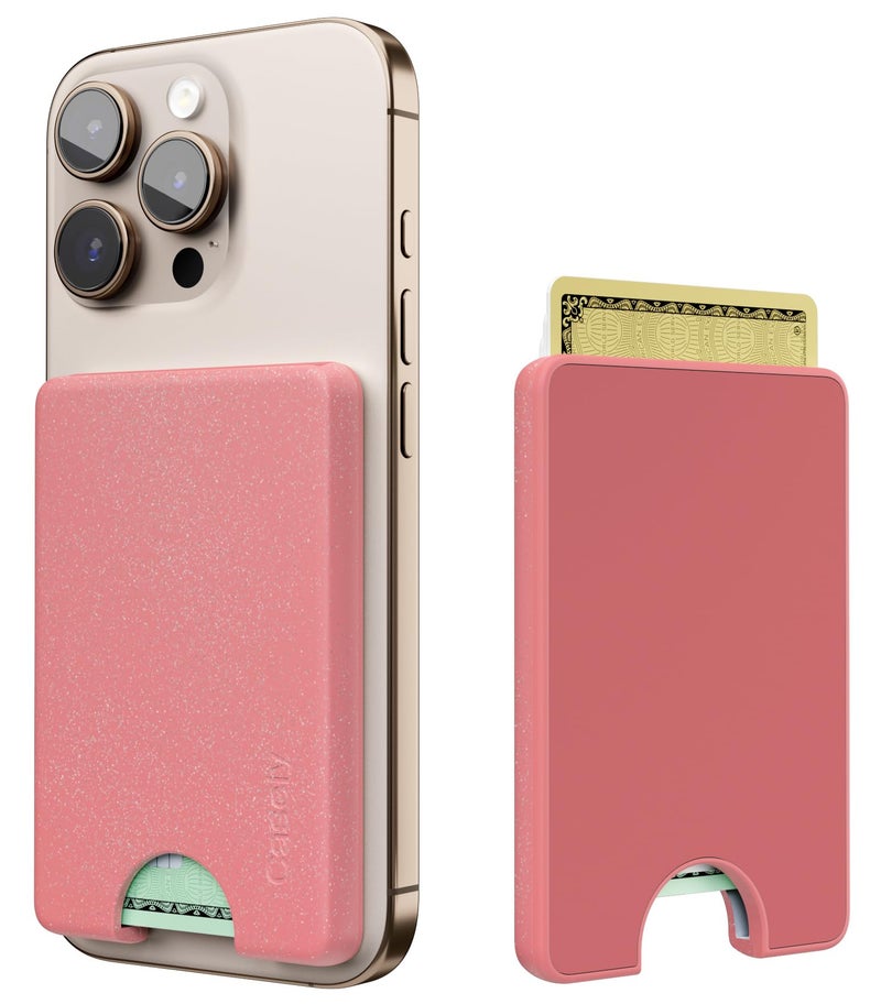 Casely MagWallet | Starfish Wishes | Coral Pink Shimmer | Slim Wallet Card Holder | Compatible with MagSafe | Soft-Touch Hard Silicone | Holds Up to 3 Cards - Image 2