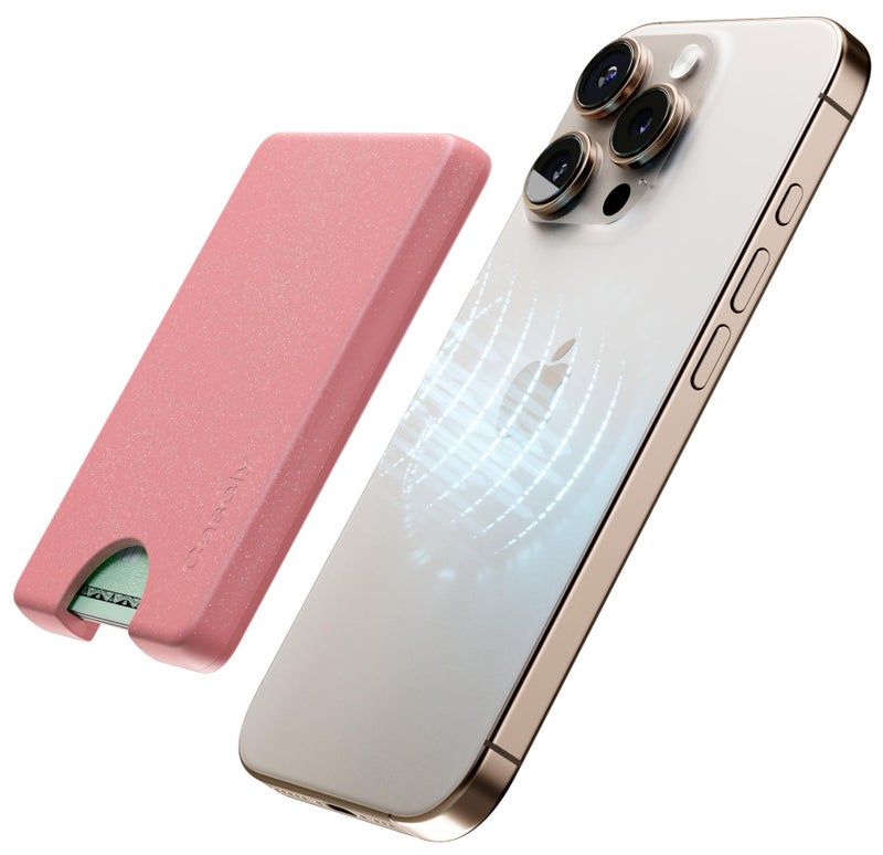 Casely MagWallet | Starfish Wishes | Coral Pink Shimmer | Slim Wallet Card Holder | Compatible with MagSafe | Soft-Touch Hard Silicone | Holds Up to 3 Cards - Image 3
